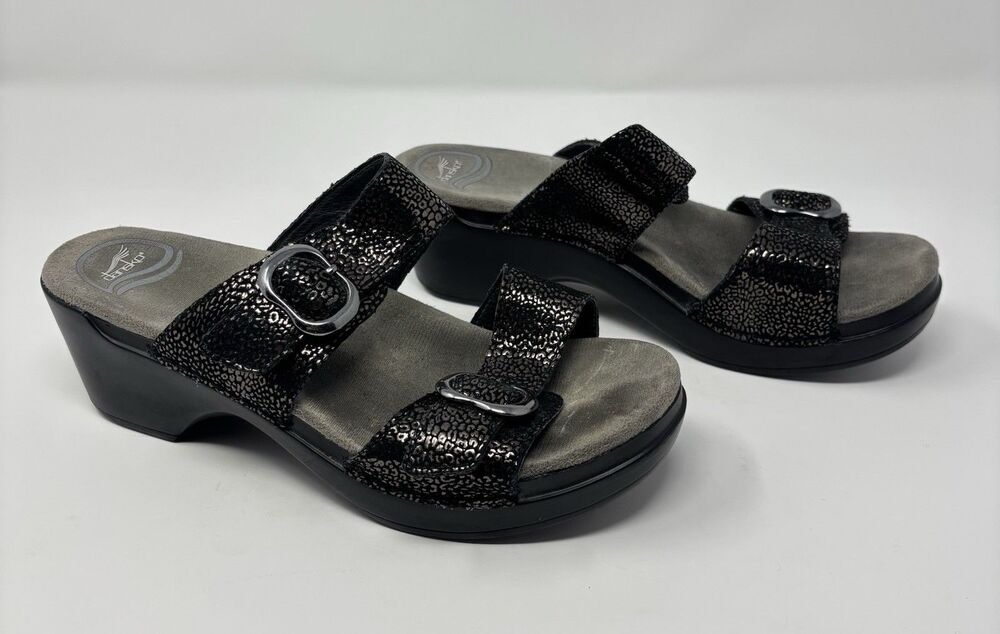 Dansko Womens Sz 7.5-8 US Sophie Sandal Slides Speckled Snake Print Black EUR 38